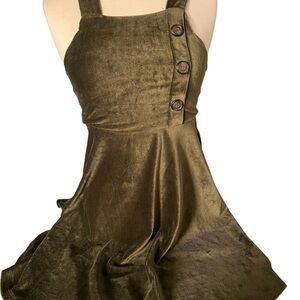 Olive Green Corduroy Dress with Button Detail